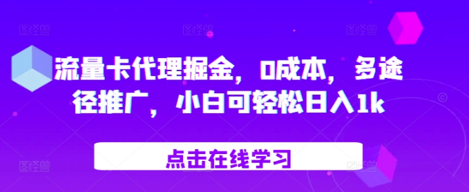 流量卡代理掘金，0成本，多途径推广，小白可轻松日入1k-网赚项目众筹网
