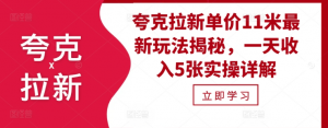 夸克拉新单价11米最新玩法揭秘,一天收入5张实操详解-网赚项目众筹网