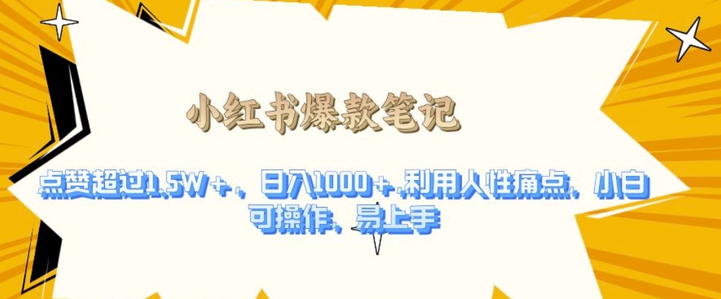 利用人性的痛点，打造爆款笔记，获得点赞超过1.5W+，日入1k【揭秘】-网赚项目众筹网