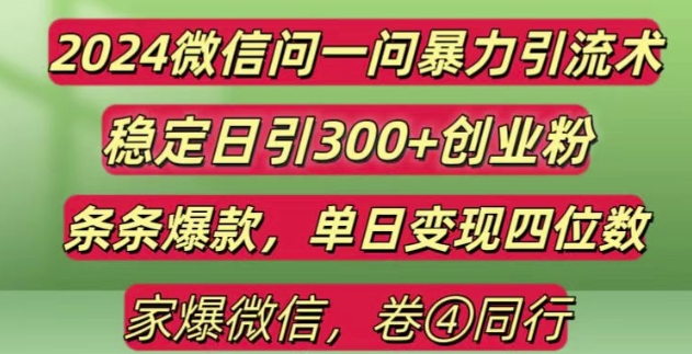 2024最新微信问一问暴力引流300+创业粉,条条爆款单日变现四位数【揭秘】-网赚项目众筹网