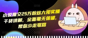 小说推文25万粉丝大佬实操干货讲解,全面毫无保留,帮你少走弯路-网赚项目众筹网