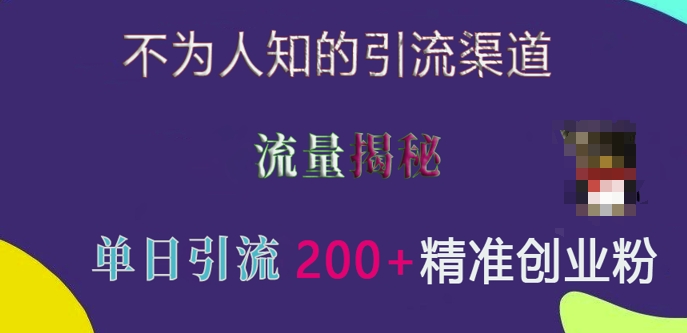 不为人知的引流渠道，流量揭秘，实测单日引流200+精准创业粉【揭秘】-网赚项目众筹网