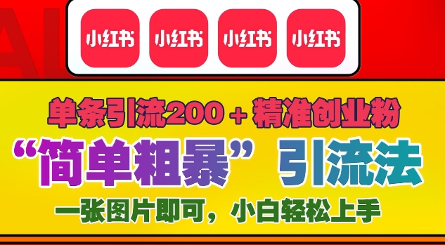12月底小红书”简单粗暴“引流法，单条引流200+精准创业粉-网赚项目众筹网