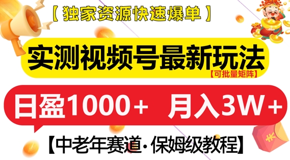 实测视频号最新玩法，中老年赛道，独家资源，月入过W+【揭秘】-网赚项目众筹网