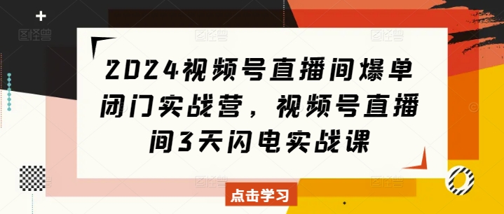 2024视频号直播间爆单闭门实战营，视频号直播间3天闪电实战课-网赚项目众筹网