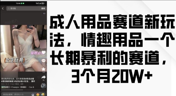 成人用品赛道新玩法，情趣用品一个长期暴利的赛道，3个月收益20个【揭秘】-网赚项目众筹网