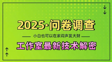 2025问卷调查最新工作室技术解密：一个人在家也可以闷声发大财，小白一天2张，可矩阵放大【揭秘】-网赚项目众筹网