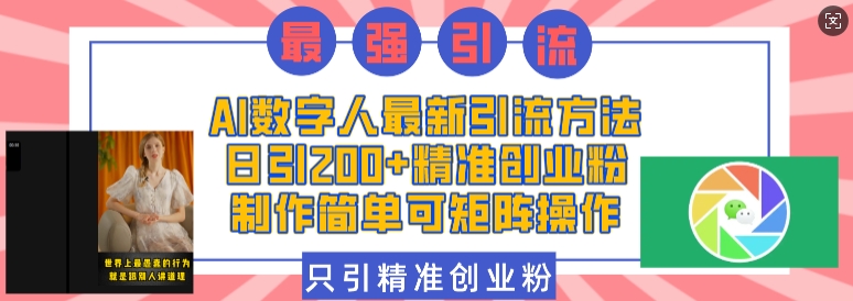 AI数字人最新引流方法，日引200+精准创业粉，制作简单可矩阵操作-网赚项目众筹网