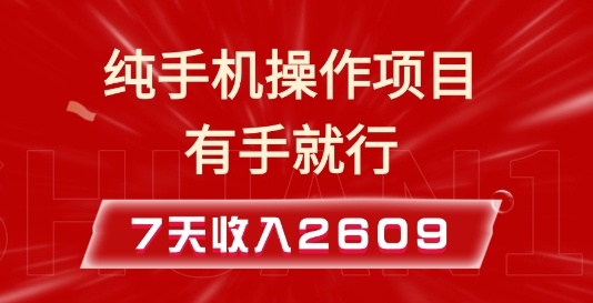 纯手机操作的小项目，有手就能做，7天收入2609+实操教程【揭秘】-网赚项目众筹网