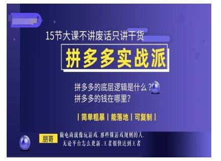 朋哥电商(拼多多实战派)，15节大课不讲废话只讲干货，简单粗暴 能落地 可复制-网赚项目众筹网