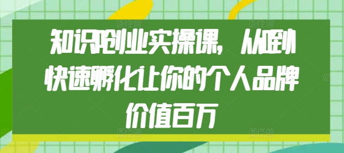 知识IP创业实操课，从0到1快速孵化让你的个人品牌价值百万-网赚项目众筹网