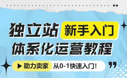 独立站新手入门体系化运营教程，助力独立站卖家从0-1快速入门!-网赚项目众筹网