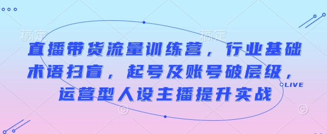 直播带货流量训练营，行业基础术语扫盲，起号及账号破层级，运营型人设主播提升实战-网赚项目众筹网