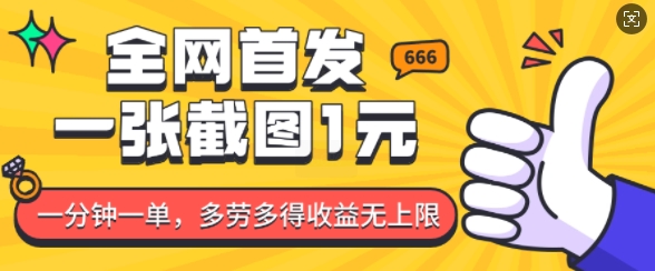 全网首发，一张截图1块钱，一分钟一单，多劳多得，收益无上限-网赚项目众筹网