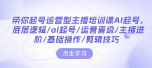 带你起号运营型主播培训课AI起号,底层逻辑/ai起号/运营晋级/主播进阶/基础操作/剪辑技巧-网赚项目众筹网
