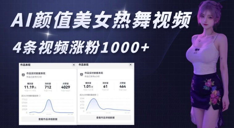 AI颜值美女热舞视频，4条视频涨粉1000+，实测6分钟一条-网赚项目众筹网