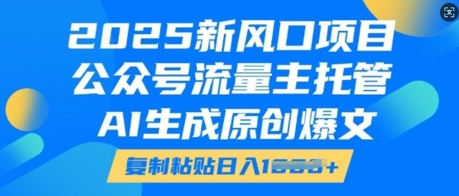 2025新风口项目，公众号流量主托管，AI生成原创爆文，复制粘贴日入多张-网赚项目众筹网