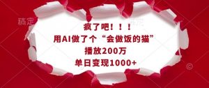 疯了吧!用AI做了个“会做饭的猫”,播放200万,单日变现1k-网赚项目众筹网