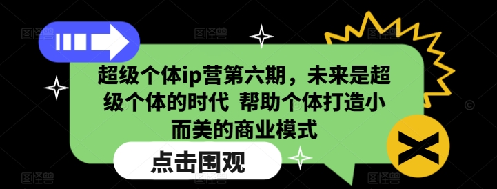 超级个体ip营第六期，未来是超级个体的时代  帮助个体打造小而美的商业模式-网赚项目众筹网