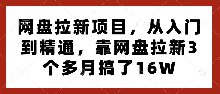 网盘拉新项目，从入门到精通，靠网盘拉新3个多月搞了16W-网赚项目众筹网