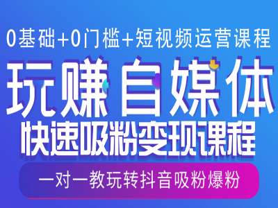 0基础+0门槛+短视频运营课程，玩赚自媒体快速吸粉变现课程，一对一教玩转抖音吸粉爆粉-网赚项目众筹网