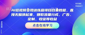 AI短视频变现训练营项目合集教程,直接无脑搞起来,赚取流量分成、广告、定制、收徒等收益-网赚项目众筹网