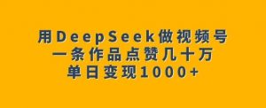 用DeepSeek做视频号,一条作品点赞几十万,单日变现1k-网赚项目众筹网