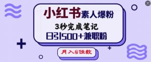 小红书素人爆粉,3秒完成笔记,日引500+兼职粉,月入5位数-网赚项目众筹网