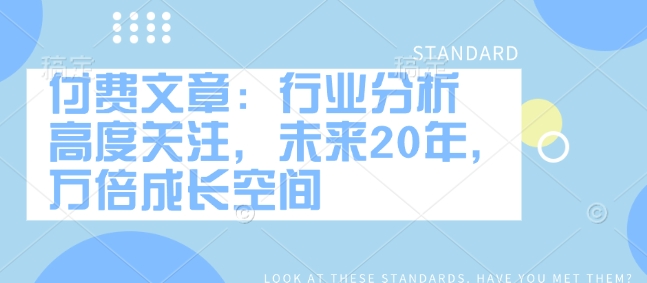 付费文章：行业分析 高度关注，未来20年，万倍成长空间-网赚项目众筹网