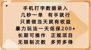 手机打字数据录入,几秒一单,有手就行,只要做当天就有收益,暴力玩法一天低保2张-网赚项目众筹网