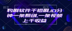 豹剧软件干短剧,10分钟一条原创,爆一条视频上千收益-网赚项目众筹网