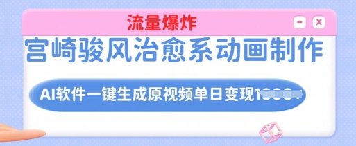 宫崎骏风治愈系动画制作，AI软件一键生成原创视频流量爆炸，单日变现多张，详细实操流程-网赚项目众筹网