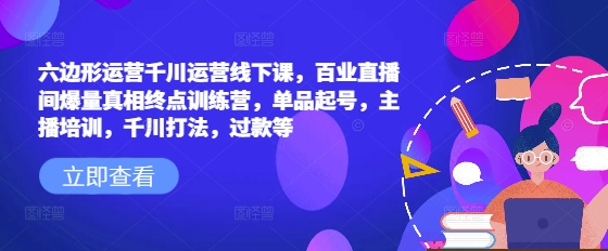 六边形运营千川运营线下课，百业直播间爆量真相终点训练营，单品起号，主播培训，千川打法，过款等-网赚项目众筹网