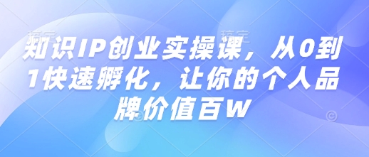 知识IP创业实操课，从0到1快速孵化，让你的个人品牌价值百W-网赚项目众筹网
