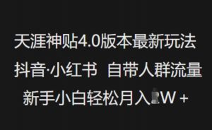 天涯神贴4.0版本最新玩法，抖音·小红书自带人群流量，新手小白轻松月入过W-网赚项目众筹网