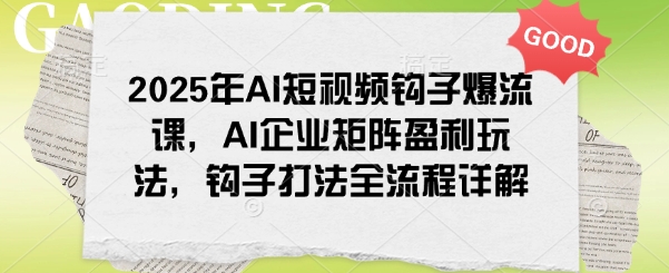 2025年AI短视频钩子爆流课，AI企业矩阵盈利玩法，钩子打法全流程详解-网赚项目众筹网