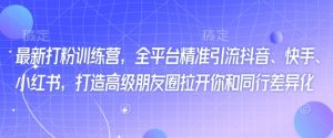 最新打粉训练营,全平台精准引流抖音、快手、小红书,打造高级朋友圈拉开你和同行差异化-网赚项目众筹网