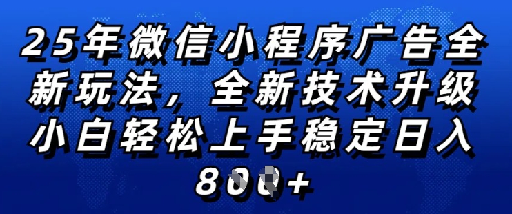 2025年微信小程序全新玩法纯小白易上手，稳定日入多张，技术全新升级，全网首发【揭秘】-网赚项目众筹网