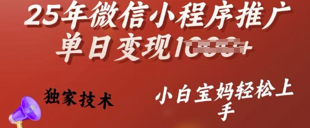25年微信小程序推广单日变现多张，独家技术，小白宝妈轻松上手【揭秘】-网赚项目众筹网