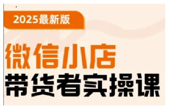 2025最新版微信小店带货者实操课，基础操作到高级运营技巧，快速上手-网赚项目众筹网