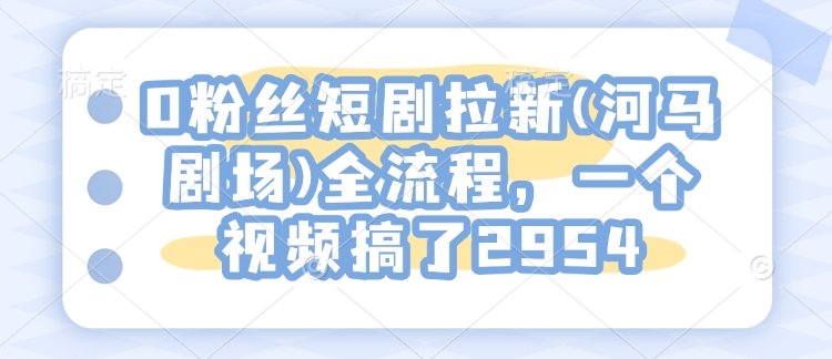 0粉丝短剧拉新(河马剧场)全流程，一个视频搞了2954-网赚项目众筹网
