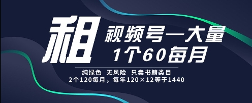 租视频号，一个60每月，2个120.纯绿色、无风险，常年租【揭秘】-网赚项目众筹网