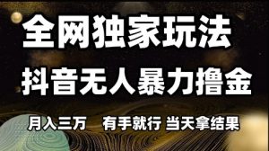 全网独家玩法抖音无人暴力撸金,月入3W,有手就行,当天拿结果【揭秘】-网赚项目众筹网