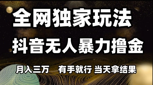 全网独家玩法抖音无人暴力撸金，月入3W，有手就行，当天拿结果【揭秘】-网赚项目众筹网