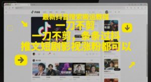 最新抖音搜索搬运教程,一刀不剪,条条过抖,推文短剧影视涨粉都可以-网赚项目众筹网