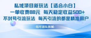 私域项目新玩法【适合小白】 一单收费88.每天稳定收益几张-网赚项目众筹网