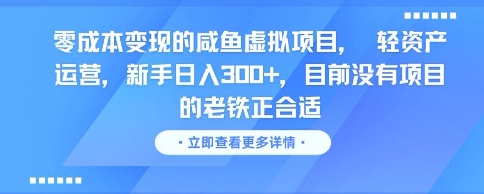 零成本变现的咸鱼虚拟项目， 轻资产运营，新手日入3张+，目前没有项目的老铁正合适-网赚项目众筹网