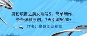 男粉项目之美女账号5,简单制作,条条爆款原创,7天引流5000+-网赚项目众筹网
