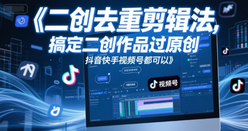 短视频二创去重剪辑法，搞定二创作品过原创，抖音快手视频号都可以-网赚项目众筹网