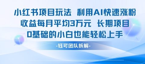 适合小白操作的小红书新项目，利用AI快速涨粉，收益每月平均1W+-网赚项目众筹网